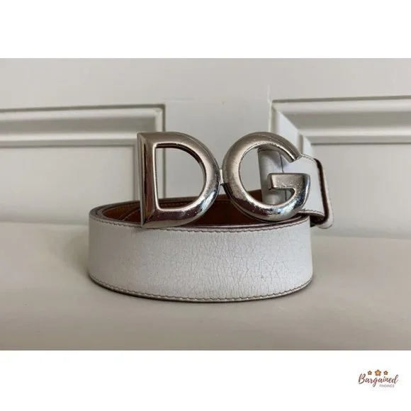 Authentic Dolce&Gabanna White Leather Silver Logo Buckle Belt Size 95/38 Authentic Dolce&Gabanna White Leather Silver Logo Buckle  main image 4
